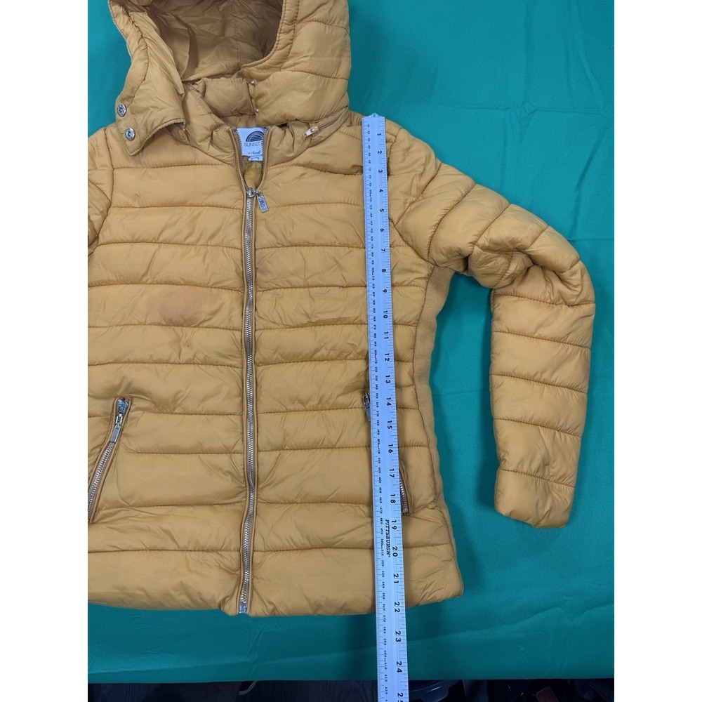 Sunset Lane Womens Small Hooded Puffer Jacket Tan Quilted Stained Coat S - Picture 6 of 8